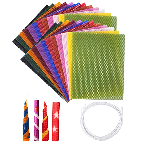 Thleunei Beeswax Candle Making Kit for Kids - 24 Pack 10x8 Inch Beeswax Sheets Candles Making Kit Supplies - Perfect DIY Craft Gift for All Ages,Create Beautiful, All-Natural Candles at Home - color: 24 pack 10×8 in Beeswax Sheets
