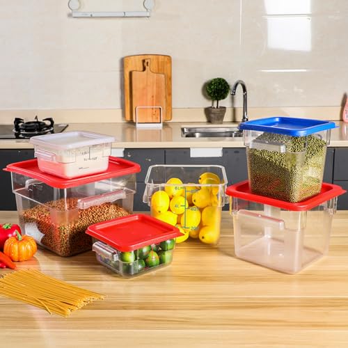 Maxcheck 4 Pcs 4qt Food Storage Container with Lids Bulk Clear Plastic Commercial Food Storage Bins with Scale Handle Space Saving Restaurant Tubs for Kitchen Prep Proof Dough(Green) - color: Green