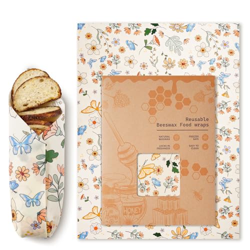 Beeswax Wraps for Food – Reusable Beeswax Bread Bag & Sandwich Wrap | Organic & Eco-Friendly,Sustainable Bees Paper,Retain Freshness,Perfect Alternative to Aluminum Foil Sourdough Storage - color: 1 Pack（Flower）