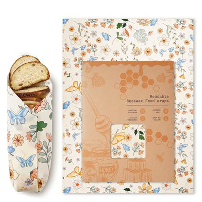Beeswax Wraps for Food – Reusable Beeswax Bread Bag & Sandwich Wrap | Organic & Eco-Friendly,Sustainable Bees Paper,Retain Freshness,Perfect Alternative to Aluminum Foil Sourdough Storage - color: 1 Pack（Flower）
