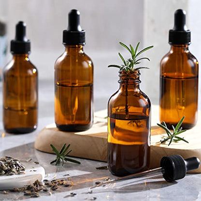 4 Pack, 1 oz Amber Glass Dropper Bottles Plus 2pcs Graduated Calibrated Glass Pipettes (1ml)- 30ml Dark Brown Tincture Bottles with Eye Droppers for Essential Oils, Liquids - Leakproof Travel Bottle - style: Plus 2 Graduated Pipettes