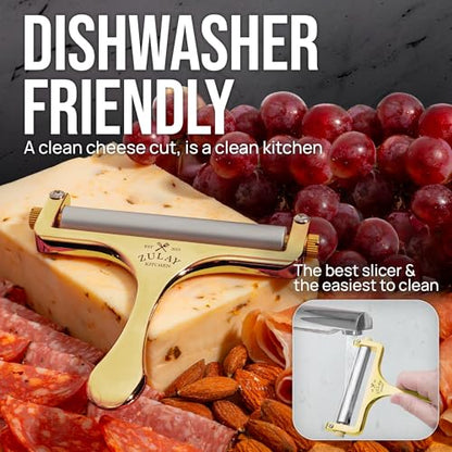 Zulay Kitchen Cheese Slicer With Adjustable Thickness – Heavy Duty Block Slicer with 2 Extra Wires – Ideal for Mozzarella, Cheddar, Gouda - Gold - color: Gold