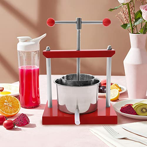 Fruit Wine Press, 1.6 Gal 6L Manual Press Machine, Stainless Steel Fruit Apple Juicer, Honey Olive Oil Making Press with T Handle, Grape Crusher Juice Maker for Outdoor Kitchen Home Store (3L/0.8gal) - size: 3L/0.8gal