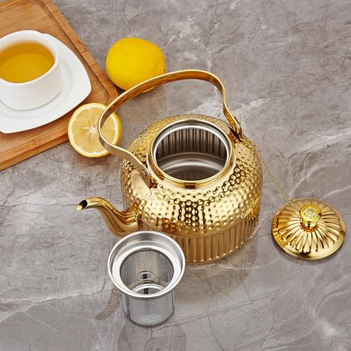 SANQIAHOME Antique 1.8L (60 Oz) Stainless Steel Teapot with Infuser Gold - color: Gold, size: 1.8 Liters
