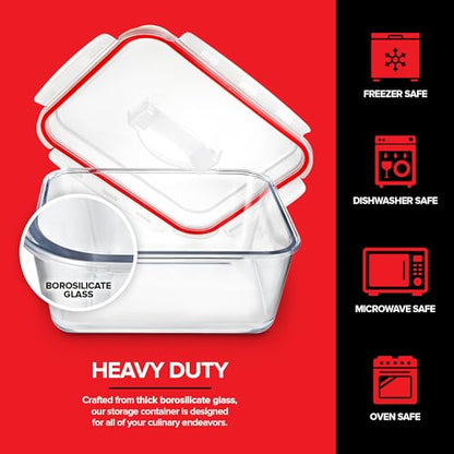28 Cup Extra Large Glass Storage Container with Lid (220 oz), Oven Safe Glass Container with Handle and Airtight Locking Lid, Freezer Safe (2 Pack)