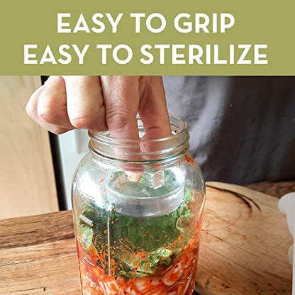 Glass Fermentation Weights for Wide Mouth Mason Jars — Set of 4, Easy Lift Handles — for Sauerkraut, Kimchi, Pickles & Kombucha