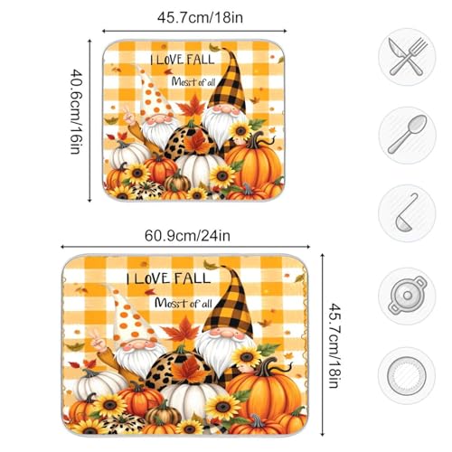 Kcldeci Autumn Fall Gnome Dish Drying Mat Kitchen Drying Pad Sunflower Pumpkin Dish Draining Mat Dish Rack Drainer Pad 18 x 24 - color: A05, size: 18x24in
