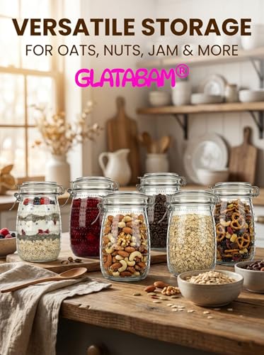 32 OZ Glass Mason Jars with Airtight Clip-Top Lids 6 Pack, Wide Mouth Reusable Glass Storage Jars for Kitchen Pantry, Pickling, Jam, Coffee Beans & Meal Prep (32 oz)