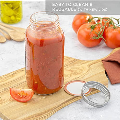 32 Oz Mason Jars With Lids, Labels and Measures! 6-Pack Wide Mouth Mason Jars, Glass Jar with Lid and Band. Airtight Canning Jars, Overnight Oats Jars, Salad Jars, Sourdough Starter Jar