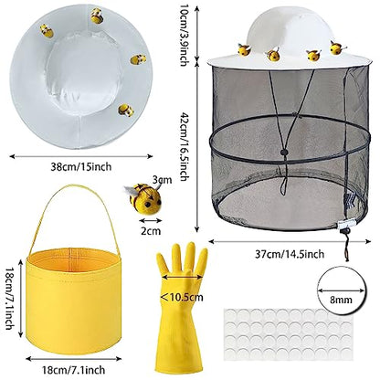 38Pcs Beekeeper hat Set Including 1Pc Bee Keeper Hat, 4Pcs Wool Felt Bee,10pcs Small Wooden Bee,Double Side Tape Yellow Beekeeping Gloves and Felt Bucket for Beekeeper Halloween Costume Adult ﻿