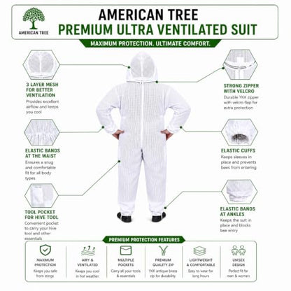 3 Layers Beekeeping Suit for Men and Women, Ventilated Mesh Full Body Protective Gear, (White, Medium) - size: Medium