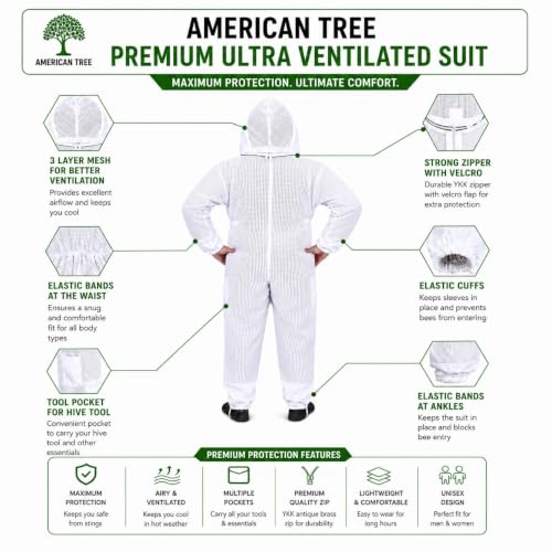 3 Layers Beekeeping Suit for Men and Women, Ventilated Mesh Full Body Protective Gear, (White, 3-XL) - size: 3-XL