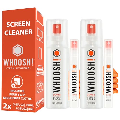 WHOOSH! Laptop Screen Cleaner Spray and Wipe [Set of 2] - 3.4 + 0.3 fl oz + 2 Microfiber Cloths - Duo with Large & Travel Size Bottles for Eyeglass Cleaner & Car Screen Cleaner- iPhone Cleaning Kit - size: 3.7 Fl Oz (Pack of 2)