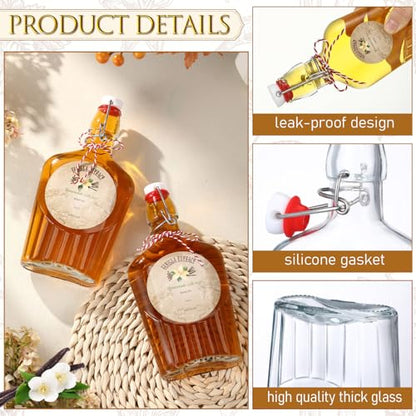 Uiifan 2 Pack 12 oz Vanilla Extract Bottles with Swing Top Flask Whiskey Pocket Clear Glass Flask for Homemade Vanilla Extract Lemon Kombucha Water Apply Christmas Wedding Gift (Clear) - color: Clear, size: 12oz
