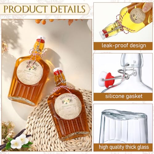 Uiifan 2 Pack 12 oz Vanilla Extract Bottles with Swing Top Flask Whiskey Pocket Clear Glass Flask for Homemade Vanilla Extract Lemon Kombucha Water Apply Christmas Wedding Gift (Clear) - color: Clear, size: 12oz