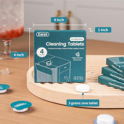 Gevi Ice Maker Cleaning Tablet 4 Uses, Individual Packed for Each Tablet, Organic Citric Acid Cleaner for Universal Ice Machines (4 Uses)