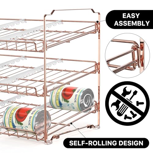 Simple Houseware Stackable Can Organizer Rack for Pantry/Cabinet – 11.5" D x 17" W x 13.75" H, Holds 36 Cans, 3-Tier Can Food Storage Dispenser, Rose Gold - color: Rose Gold