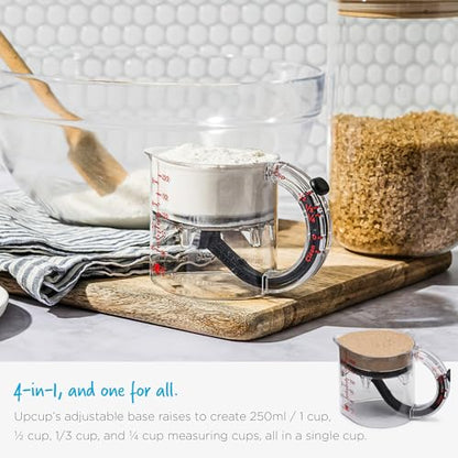 Dreamfarm Upcup All-in-1 Adjustable Measuring Cup, Metric & Imperial Measurements up to 1 Cup - Black/Clear | Measures dry and liquid ingredients and scrapes itself clean, easy-to-read metric and imperial measurements, microwave safe - size: Measures: 1 C