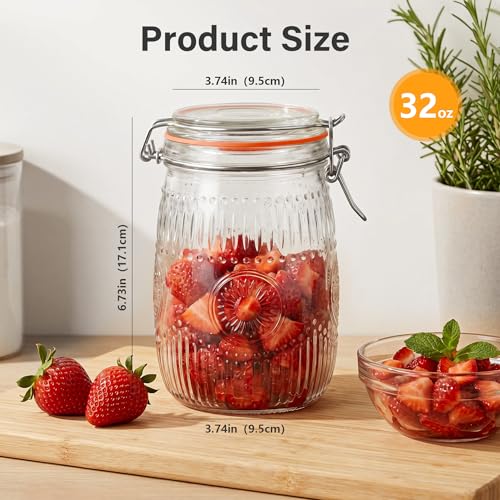 32oz Mason Jars with Airtight Lid, 6Pcs Food Storage Containers, Mixed | Wide Mouth Glass Jar for Grains, Nuts, Noodles, Coffee Beans, Snacks, Fruits