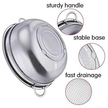 TeamFar Colander, 3qt Colander Strainer Stainless Steel, Solid Handle & Elevation Base, Micro-perforated & Dishwasher Safe - size: 3qt