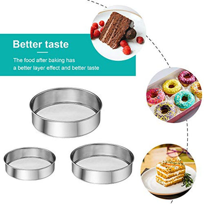 Patelai 3 Pcs Stainless Steel Round Flour Sifter Sieve Fine Mesh for Bake Decorate Cakes, Pies, Pastries, Cupcakes (6 Inch and 8 Inch 60 Mesh,7 Inch 40 Mesh) - size: 6 Inch and 8 Inch 60 Mesh,7 Inch 40 Mesh