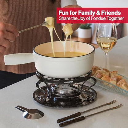 Swissmar Lugano Cast Iron Cheese Fondue Set, 9-Piece, 2 QT / 2 L - Ideal for Melting Cheese, Chocolates, Caramel, & More - Perfect for Kitchen Collection & Gift Giving - Matte White - color: Matte White