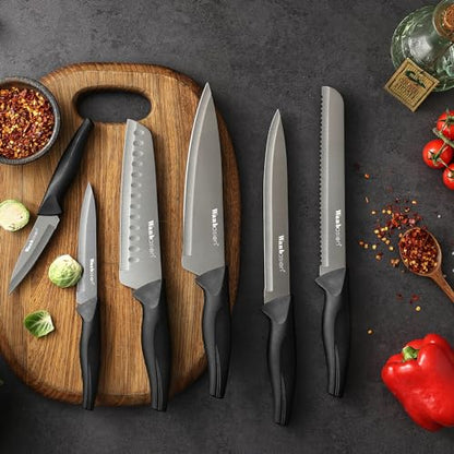 Wanbasion Black Stainless Steel Knife Set, Sharp Kitchen Knife Set Professional, Kitchen Knife Set Dishwasher Safe with Covers for Cooking - color: Black