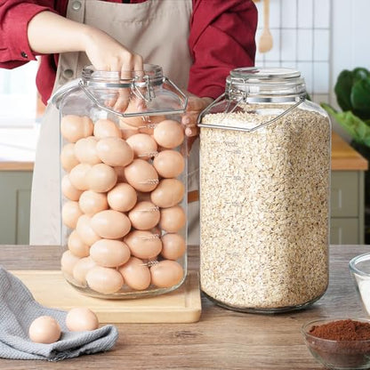 2 Gallon Glass Jar with Airtight Lid, 1 Pack Glass Storage Jars with Sturdy Stainless Steel Handle(256 FL Oz), Wide Mouth Jar, Flour Sugar Storage Containers for Rice, Cereals, Oats, Flour