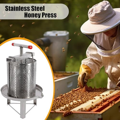 Honey Press Extractor Beekeeping Stainless Steel Manual Honey Press Machine Tool,Sturdy and Durable Manual Honey Presser Good Filtering Effect