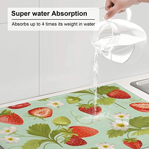 Large Dish Drying Mats For Kitchen Counter Microfiber Kitchen Drying Mat XL Draining Pad Absorbent Quick Drying Dish Mat 18x24 Inch - Strawberry - color: Strawberry