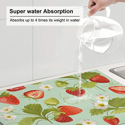 Large Dish Drying Mats For Kitchen Counter Microfiber Kitchen Drying Mat XL Draining Pad Absorbent Quick Drying Dish Mat 18x24 Inch - Strawberry - color: Strawberry
