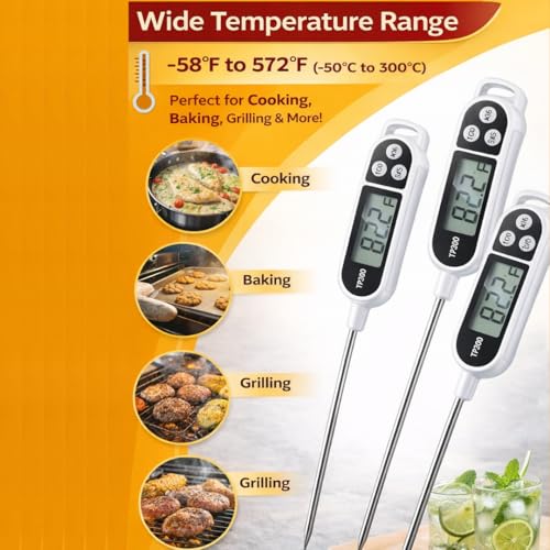 Digital Food Thermometer Combo Pack of 3 | Black+White+Red | Instant Read Meat Probe for Cooking, BBQ, Grill, Oven, Air Fryer | Waterproof Kitchen Thermometer with Long Stainless Steel Probe - color: Malti Color 3in1 combo pack (Red+Black+White)