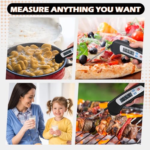 Xuhal 12 Pcs Digital Meat Thermometer with Probe Waterproof Instant Read Foldable Food Thermometer with Magnet for Kitchen Grilling Cooking Turkey Baking BBQ (Black) - color: black
