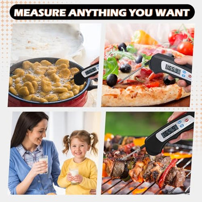 Xuhal 12 Pcs Digital Meat Thermometer with Probe Waterproof Instant Read Foldable Food Thermometer with Magnet for Kitchen Grilling Cooking Turkey Baking BBQ (Black) - color: black