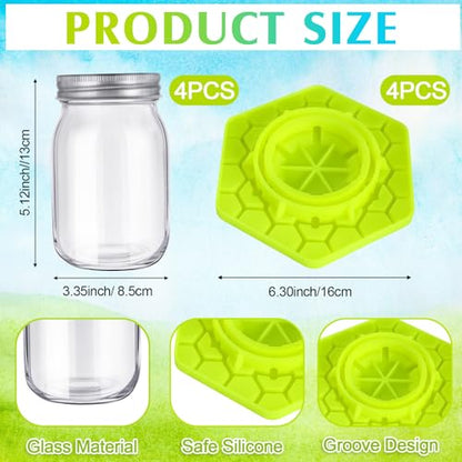 8 Pack Bee Feeder for Mason Jar Bee Watering Station Garden Silicone Sugar Water Feeder Beekeeping Drinking Equipment Tools with Mason Jars for Drinking Water(Yellow,Hexagon) - color: Yellow, style: Hexagon