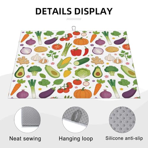 Vegetables Dish Drying Mat, for Farmhouse Kitchen Counter Microfiber Absorbent, Dish Draining Mat Extra Large 18"x24" - color: Vegetables