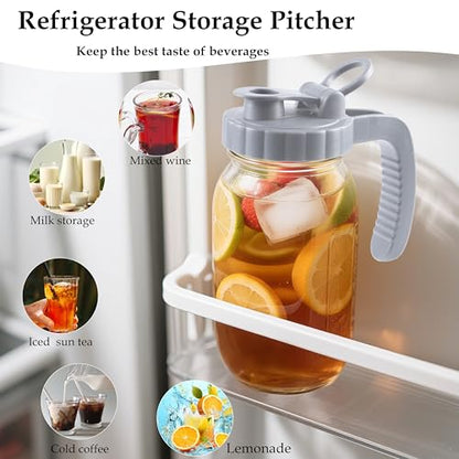Glass 32 Oz Mason Jar Pitchers With Pour Lid 1 Quart Breast Milk Pitcher Wide Mouth Breastmilk Storage Jug Container For Fridge Coffee Creamer Iced Sun Tea Juices Lemonade Airtight 2 Set - color: 32 OZ 2PC