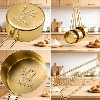 4pcs Stainless Steel Measuring Cups Set Kitchen Accessories Baking Tea Coffee Measuring Tools (gold-4pcs) - color: gold-4pcs