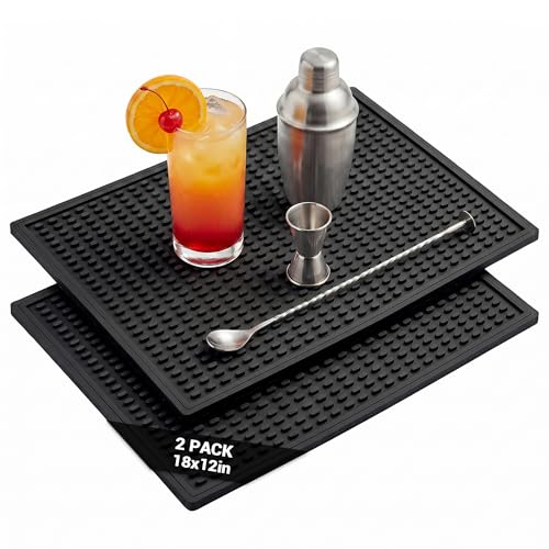Rubber Bar Mat for Counter, Black 2 Pack 12"x18" grip-friendly Coffee Bar Mat, Heat Resistant & Spill-proof Countertop Protector Mat for Kitchen, Home Bar, Coffee Station, Easy Clean Dish Drying Mat - color: Black-BK-2Pcs, size: 18" x 12"