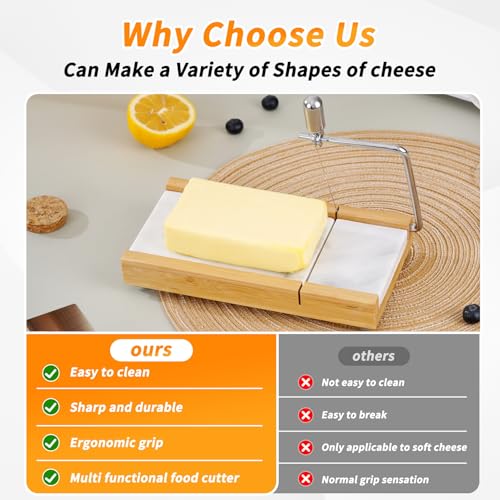Tianman Cheese Slicer Cheese Cutter with 4 Replacement Cutting Wire,Heavy Duty 8.27"x 4.4",Marble Board Cheese Slicer for Block Cheeses, Butter,Cakes and More(White Grey) - color: White