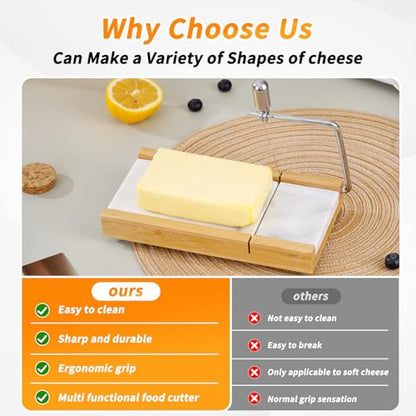 Tianman Cheese Slicer Cheese Cutter with 4 Replacement Cutting Wire,Heavy Duty 8.27"x 4.4",Marble Board Cheese Slicer for Block Cheeses, Butter,Cakes and More(White Grey) - color: White