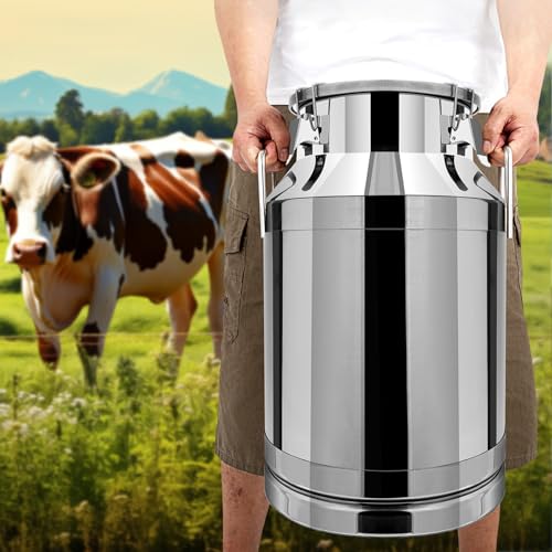 40L/10.56 Gallon 201 Stainless Steel Milk Can Wine Pail Bucket Tote Jug Liquid Storage Pail with Lid and Commercial Fermentation Barrel Heavy Duty Liquid Storage Kitchen Container