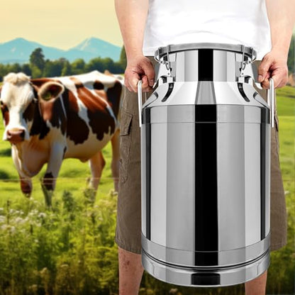 40L/10.56 Gallon 201 Stainless Steel Milk Can Wine Pail Bucket Tote Jug Liquid Storage Pail with Lid and Commercial Fermentation Barrel Heavy Duty Liquid Storage Kitchen Container