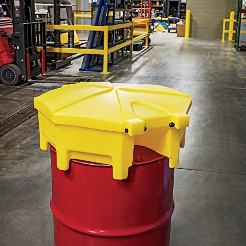 PIG Poly Drum Funnel | Hinged Lid | for 55 Gal Tight-Head Steel & Poly Drums | 29" D x 11" H | Yellow | DRM672-YW - color: Yellow
