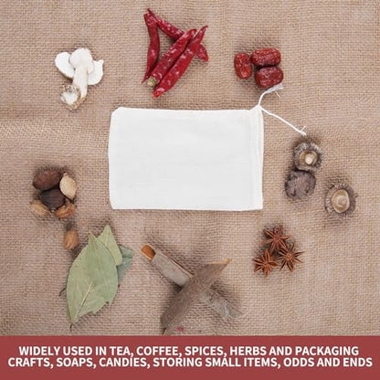 50pcs Spice Bags for Cooking Soup,3x4 In Natural Muslin Drawstring Bag, Reusable Tea Bags for Loose Tea, Small Cheese Cloth Cotton Bag for Straining, Unbleached Cheesecloth Herb Sachet Bag - size: 50pcs-3*4in