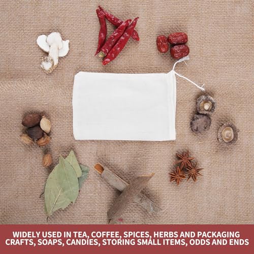 50pcs Spice Bags for Cooking Soup,3x4 In Natural Muslin Drawstring Bag, Reusable Tea Bags for Loose Tea, Small Cheese Cloth Cotton Bag for Straining, Unbleached Cheesecloth Herb Sachet Bag - size: 50pcs-3*4in