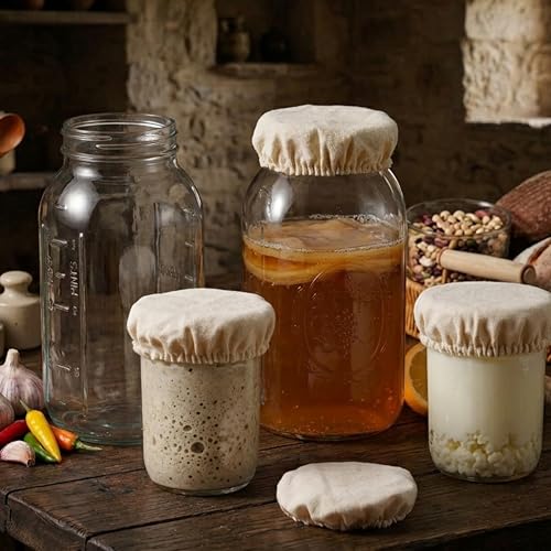 100% Cotton Jar Covers 3-Pack Breathable Fabric Lids for Kombucha, & Sourdough Starter – For Mason Jars Wide and Normal Mouth