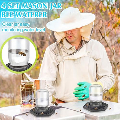 8 Pack Bee Feeder for Mason Jar Bee Watering Station Garden Silicone Sugar Water Feeder Beekeeping Drinking Equipment Tools with Mason Jars for Drinking Water(Grey,Hexagon) - color: Gray, style: Hexagon