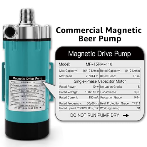 MRbrew Wort Pump Stainless Steel for Wort Transfer, Magnetic Beer Pump Brew with 1/2” NPT Thread Head, Quiet Operation & Excellent High Temperature Resistance System Beer Brewing Kit (Green) - size: Green Pump