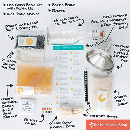 Deluxe Organic Kombucha Starter Kit - Six Swing Top Bottles, Stainless Steel Funnel, Custom Bottle Brush & Our Original Brewing Kit - The Kombucha Shop
